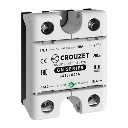 CROUZET SSR, 1 Phase, Panel Mount, 10A, IN 20-265 VAC, OUT 280 VAC, Zero Cross 84137001N